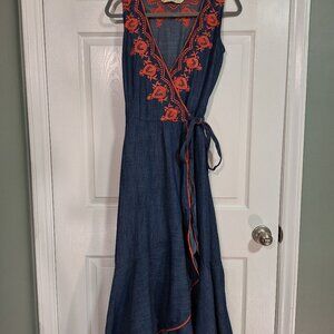 Chambray and Coral Wrap Dress Size 6